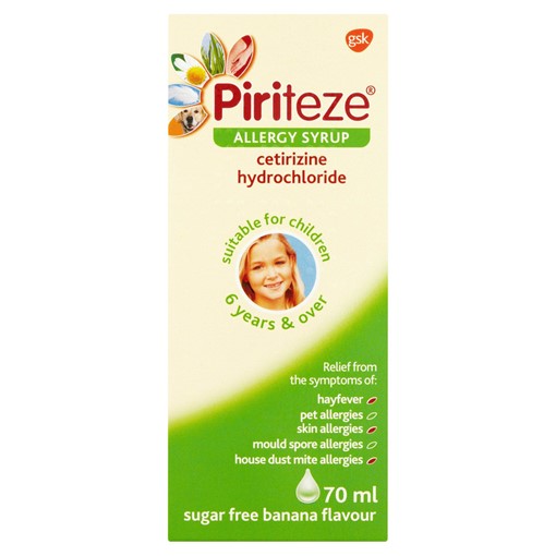 Picture of Piriteze Allergy Syrup Sugar Free Banana Flavour 70ml