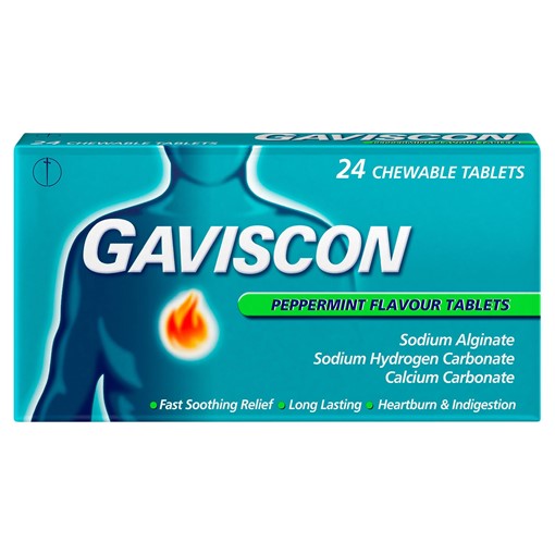 Picture of Gaviscon Heartburn & Indigestion Relief Tablets Peppermint Flavour 24 Tablets