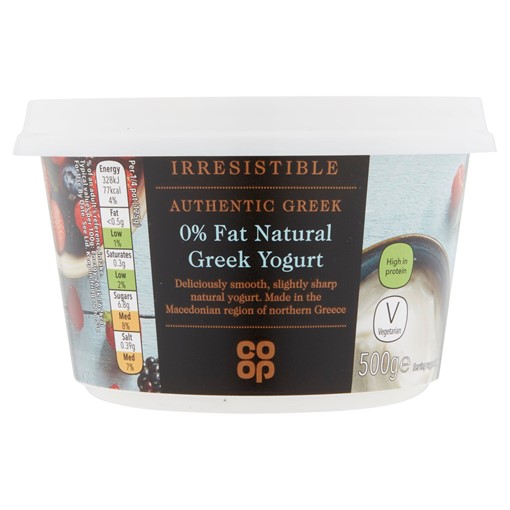 Picture of Co Op Irresistible 0% Fat Natural Greek Yogurt 500g